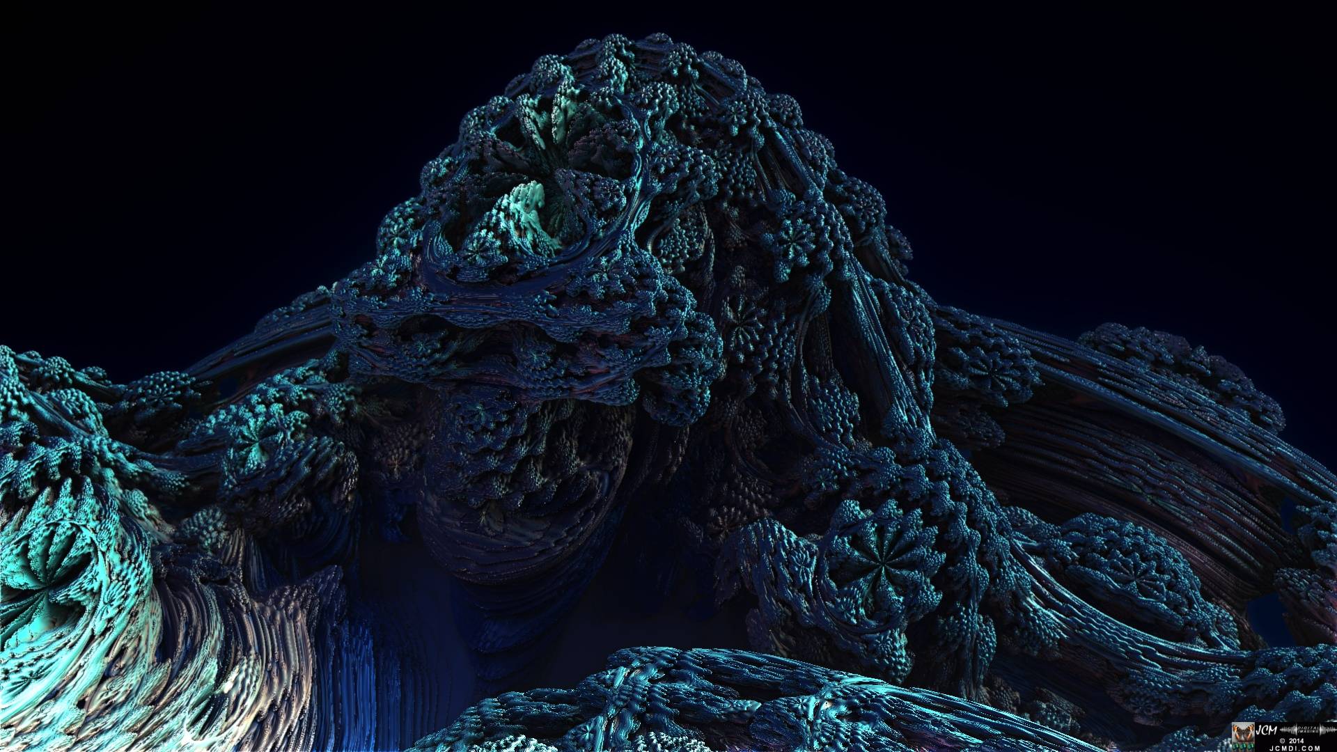 Still image from the JCMDI video Blue Coral on YouTube, rendered with Mandelbulb 3D